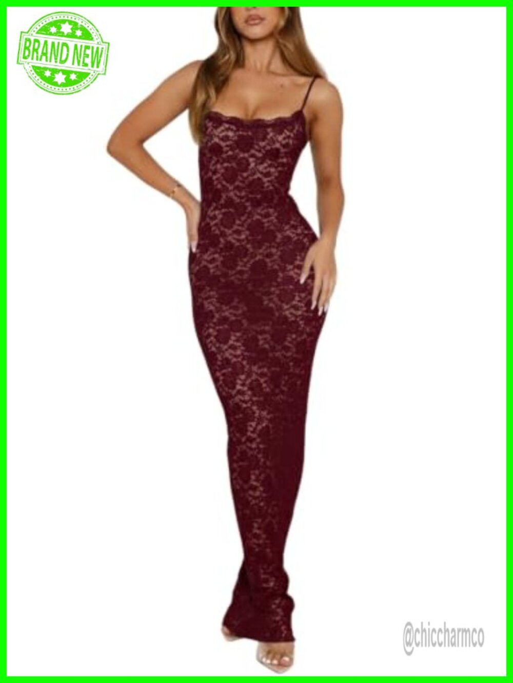 Lace Maxi Dress Spaghetti Strap Slim Fit Evening Gown Formal